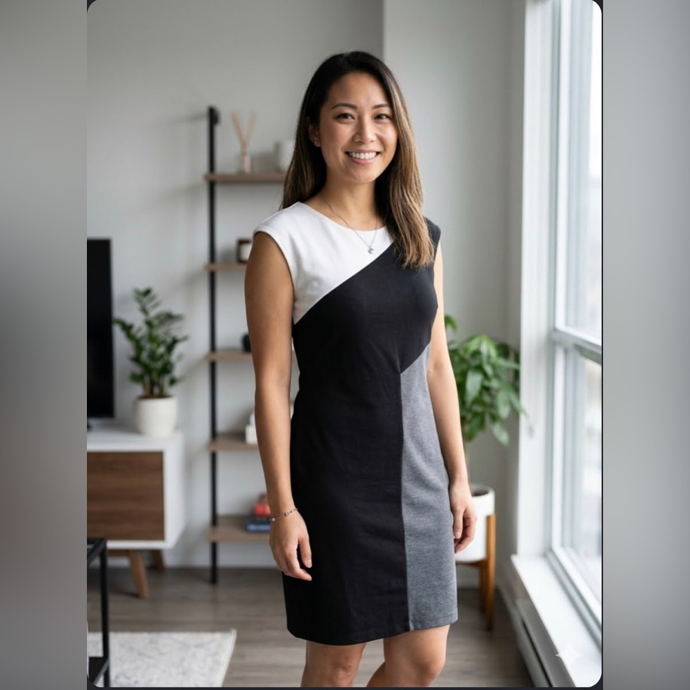 Lori M | black white and gray classic dress | size M